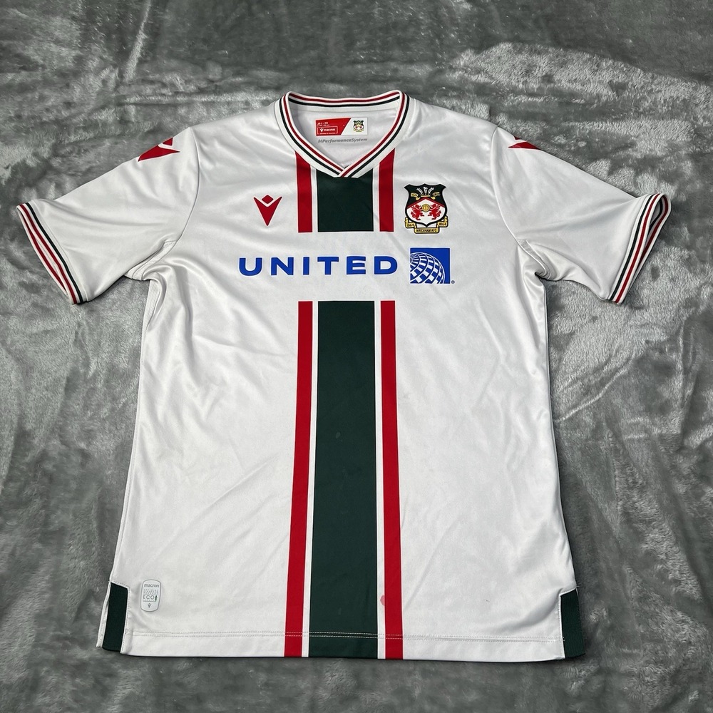 Wrexham AFC Macron Home Soccer Jersey Youth L XS 146-158cm White Red Green